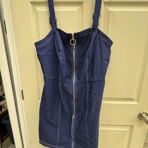 Ashley Stewart Navy Blue Zip-Front Denim Mini Dress